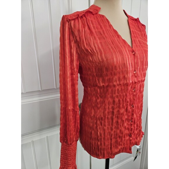 Nanette Lepore Striped Lurex Blouse In Saffron Sun M Button Down Nwt Top Career - Picture 2 of 10